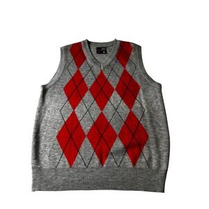 Southpole Men Argyle Vest Grey Red Knit XL Authentic Collection Streetwear V